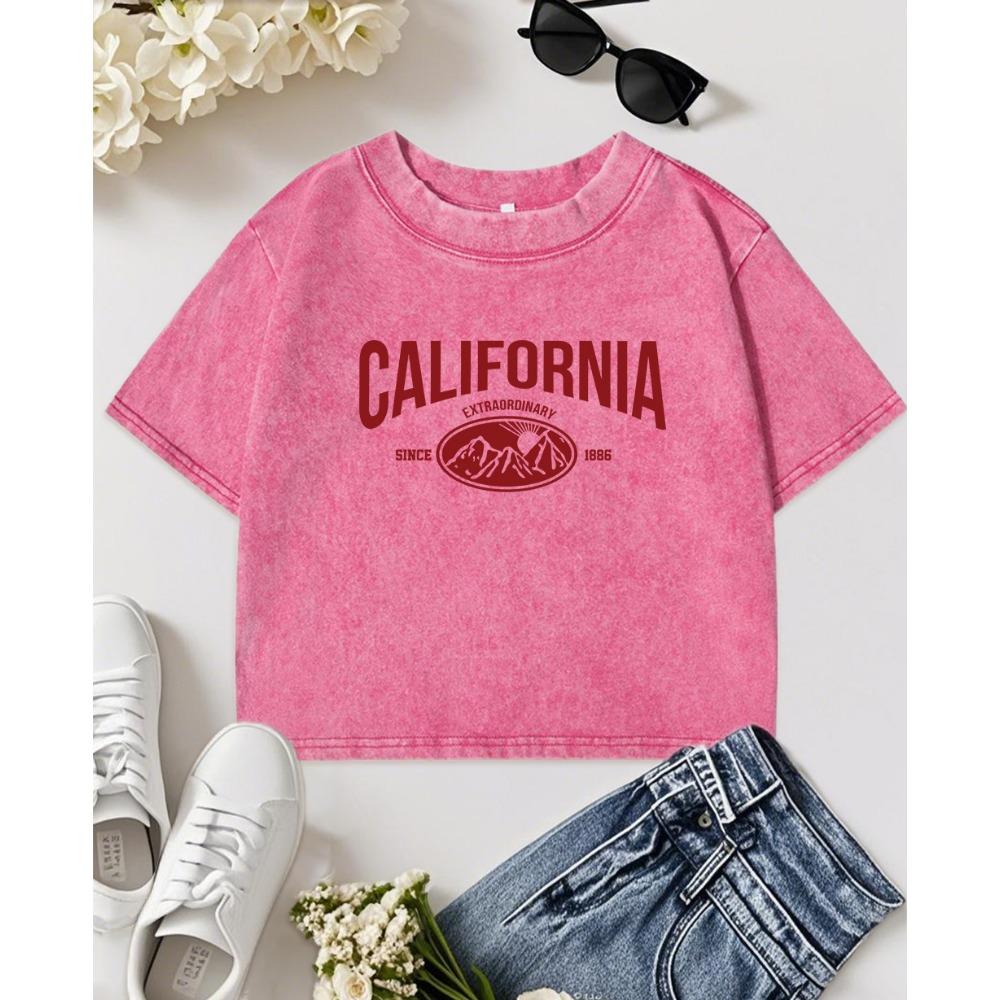 California Mountain Range Since 1886 Print Washed Crop T-Shirt Women Summer Comfortable T Shirts Cotton Short Sleeve