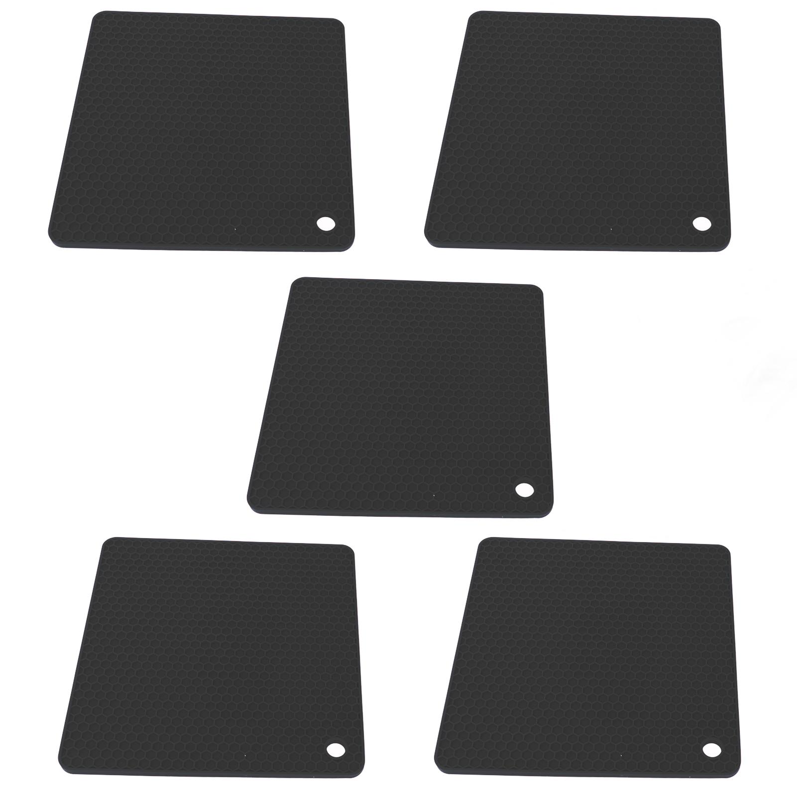 5pcs Silicone Pot Holders Mat Heat Resistant Anti Slip Square Honeycomb Trivet Mat Hot Pads for Kitchen Counter Black чёрный