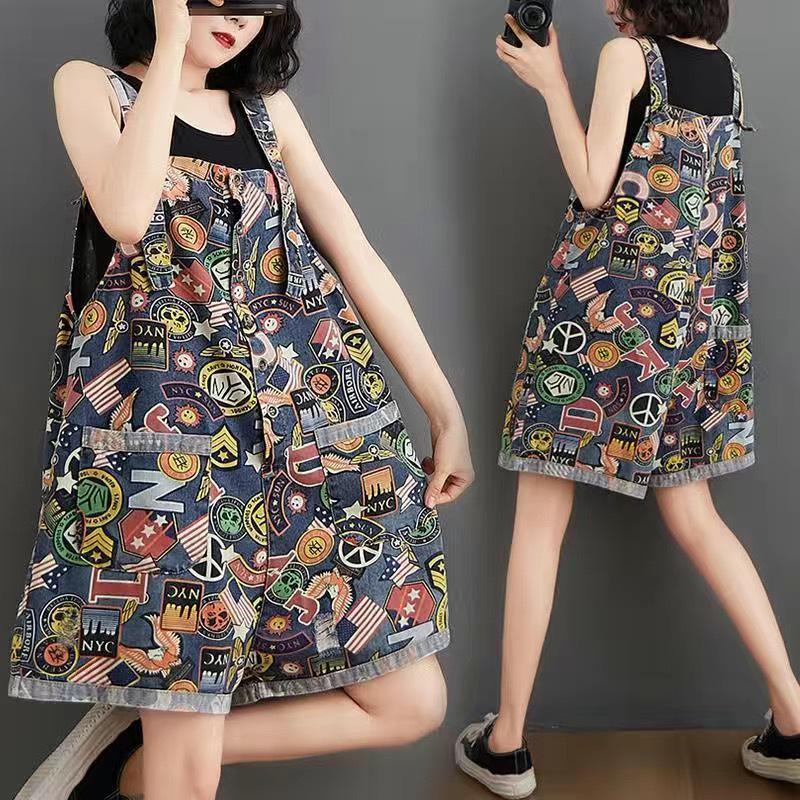 

In-Stock: Women s Cartoon Print Ripped Denim Overalls - Loose, Plus Size Jumpsuit for Spring & Summer M (90-100 jin)
