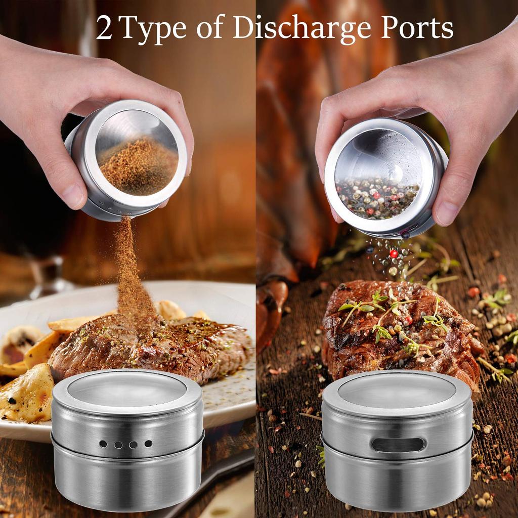 Spice Tins Magnetic Jars Stainless Steel with Clear Lids Salt Pepper Seasoning Organizer Container Kitchen Storage Accessories