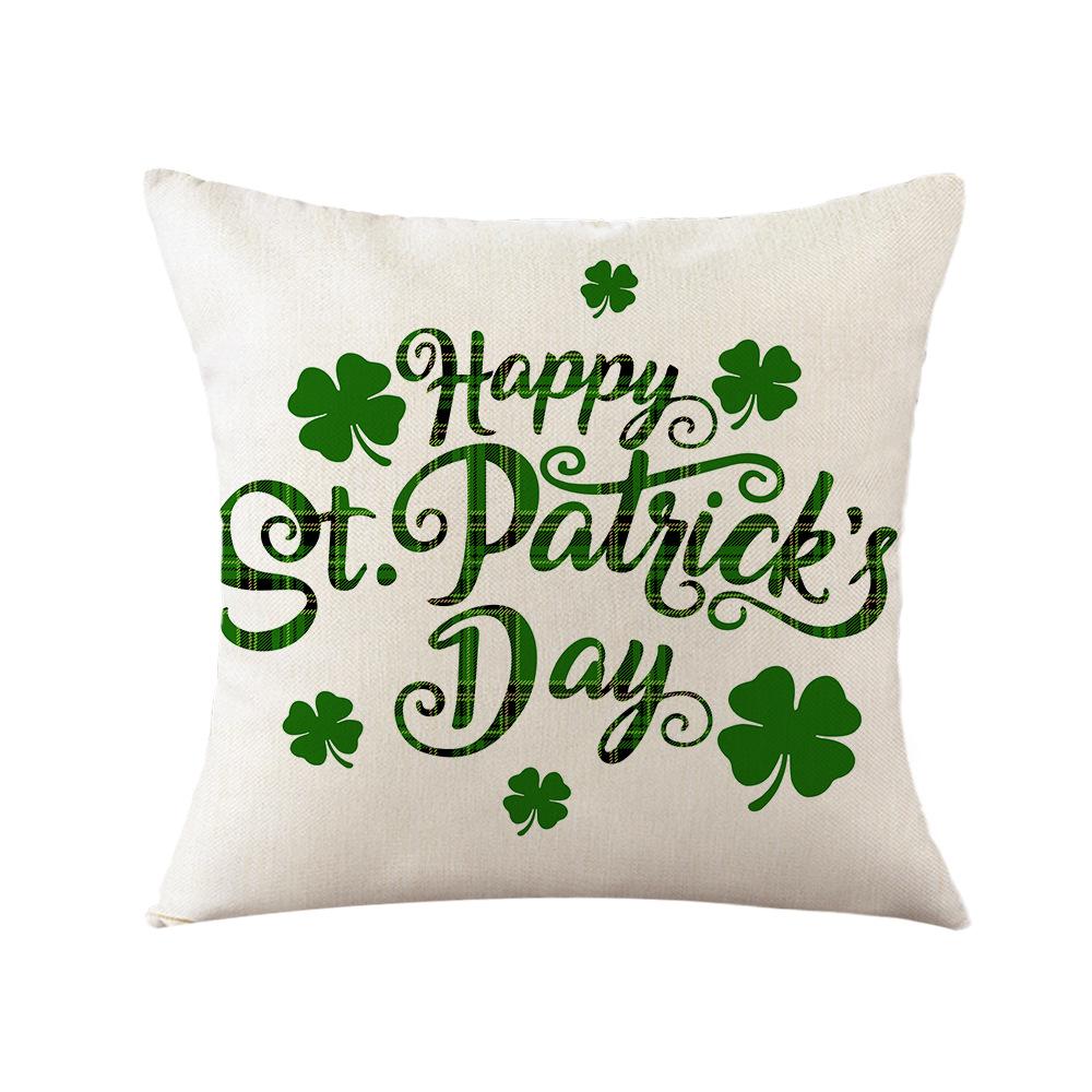 St. Patrick's Day Pillow New Plaid Clover Plant Print Pillow Sofa Cushion Linen Pillow Cover