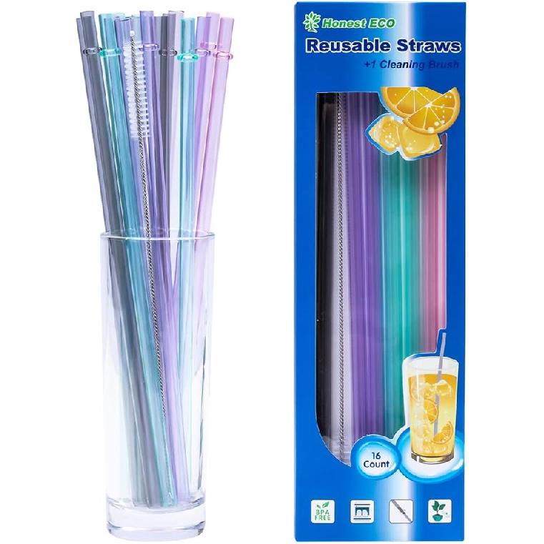 10.5inch Reble Hard Plastic Straws with Cleaning Brush .0.39in and 0.29in 2 Widths Fit adult or Kid,Extra-long straws for 20/30oz Tumbler/Water