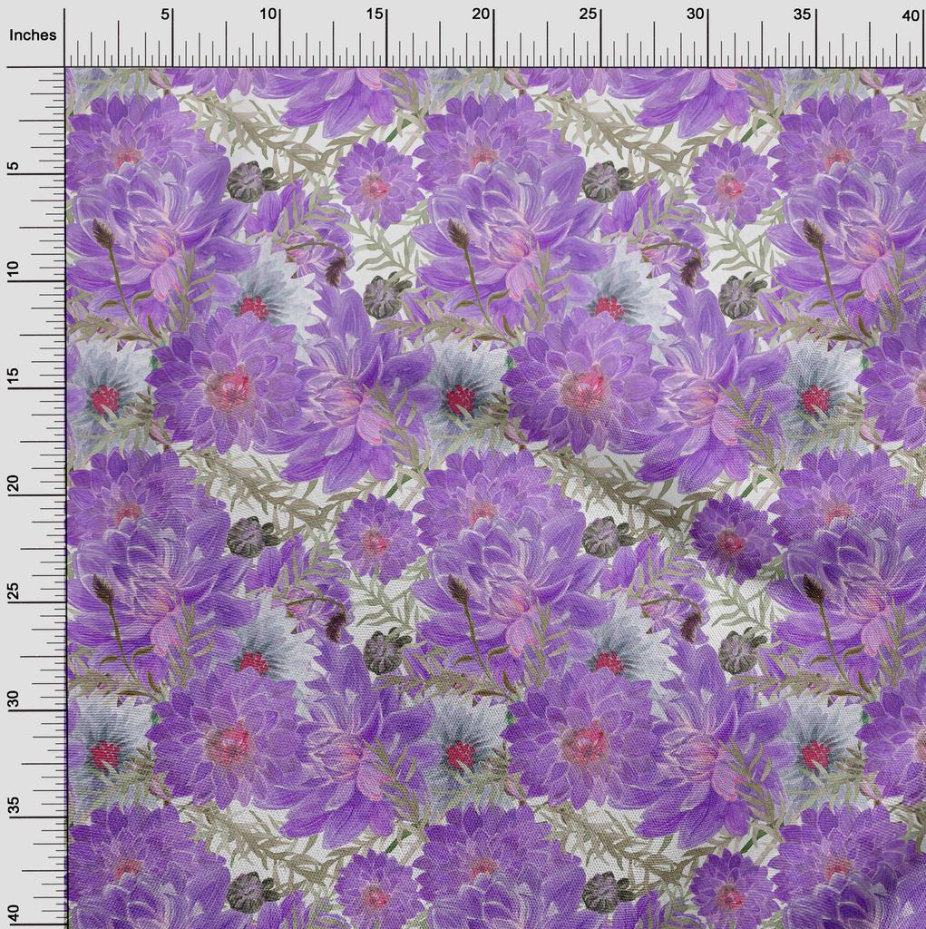oneOone Cotton Flex Medium Purple Fabric Leaves & Lotus Floral Sewing Fabric By The Yard Printed Diy Clothing Sewing Supplies 40 Inch
