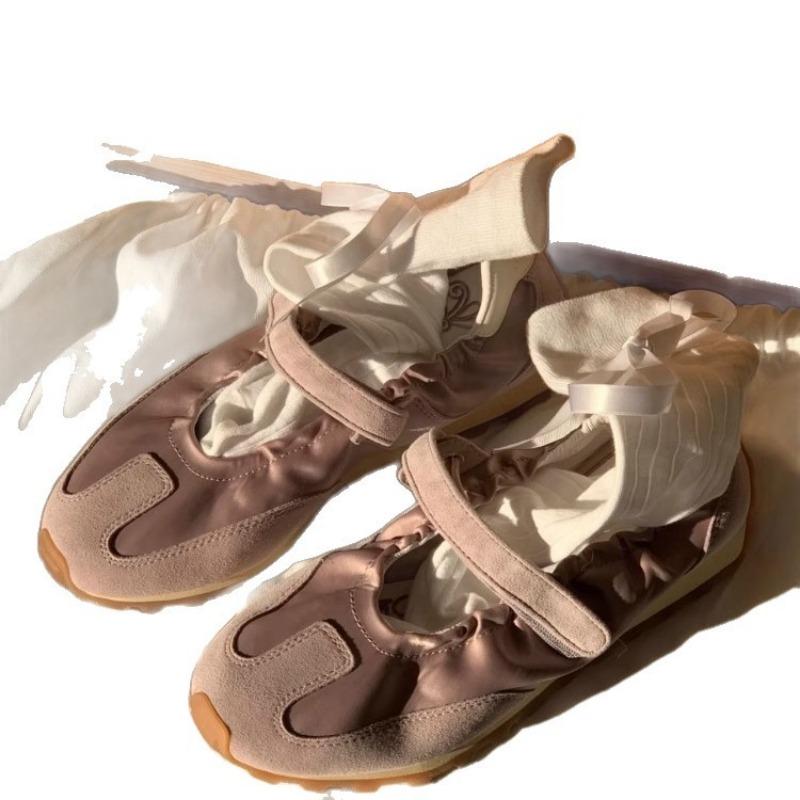 Retro lotus root color ballet style soft sole Velcro light mouth Mary Jane single shoes are beautiful and comfortable