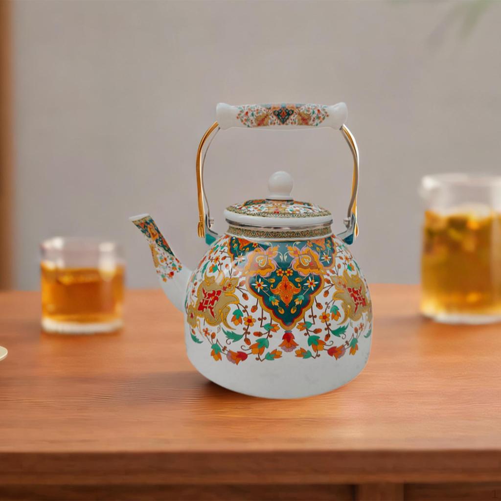 Emaille Teekessel 4L Teekanne Komfortabler Griff Auslaufsicher mit Deckel Robuster Blumentopf Wasser