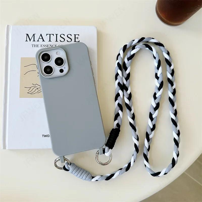 

Чехол-ремешок через плечо для iPhone 16 15 14 12 13 11 Pro Max Plus, цветной силиконовый мягкий чехол-накладка из ТПУ iphone 15ProMax серый