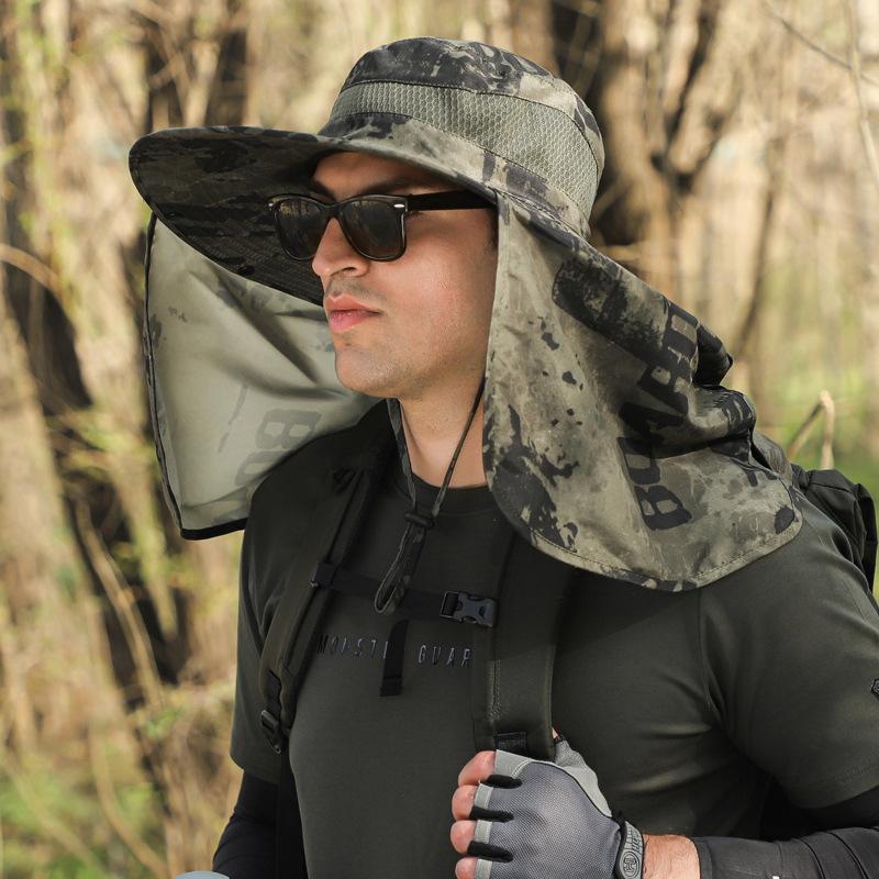 

Sombrero Hat Large Shawl Sunscreen Neck Protection Brim Sun Outdoor Leisure Mountaineering Fish Cap Men Waterproof Fisherman Big adjustable56-60cm