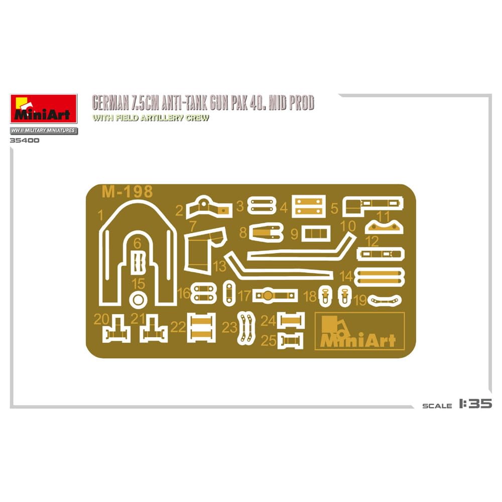 Miniart Scale WWII German Pak 40 with Artillery Plastic Model Number MA35400 1/35 7.5cm Anti-Tank Gun, Mid-Production, Figure, Model,