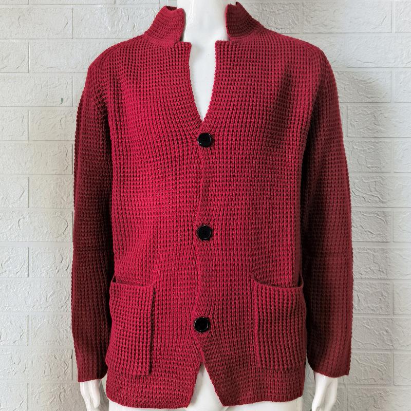 

Мужской вязаный кардиган облегающего кроя со стойкой и передними карманами, доступен в нескольких цветах S красный