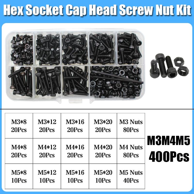 Hexagon Hex Socket Cap Head Screw and Nut M2 M3 M4 M5 M6 Black 12.9 Grade Carbon Steel Allen Machine Screws Bolt Nut Assortment