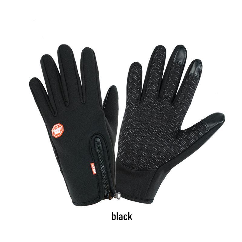 Autumn/Winter Windproof Fleece Cycling Gloves with Touchscreen Compatibility and Zipper Closure
