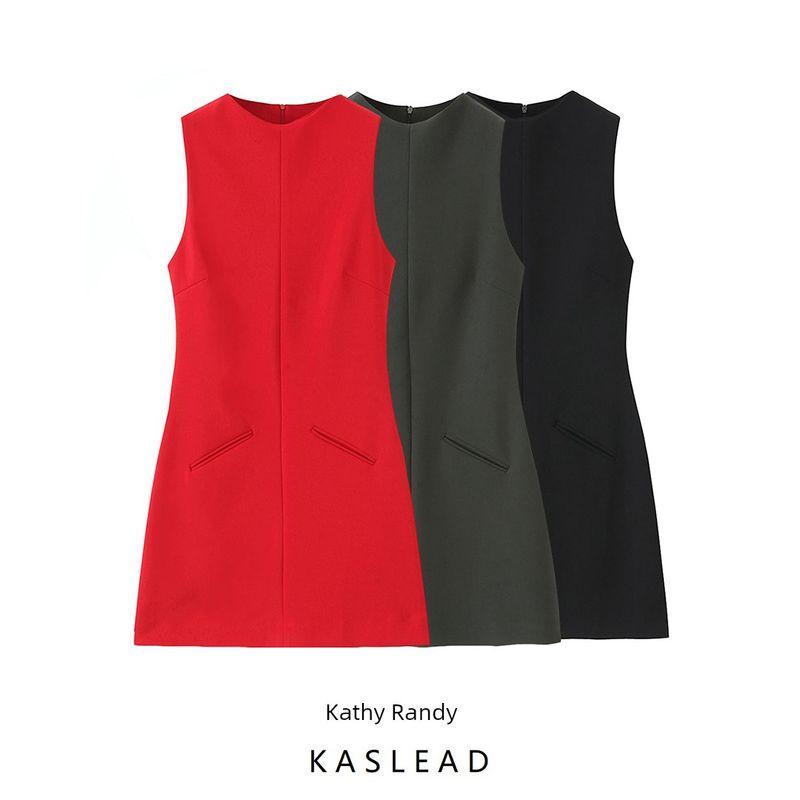 Kaslead New Arrival Women's Clothing Fashion Style Fashion Silm Three Colors Short Sleeveless Dress 1058151
