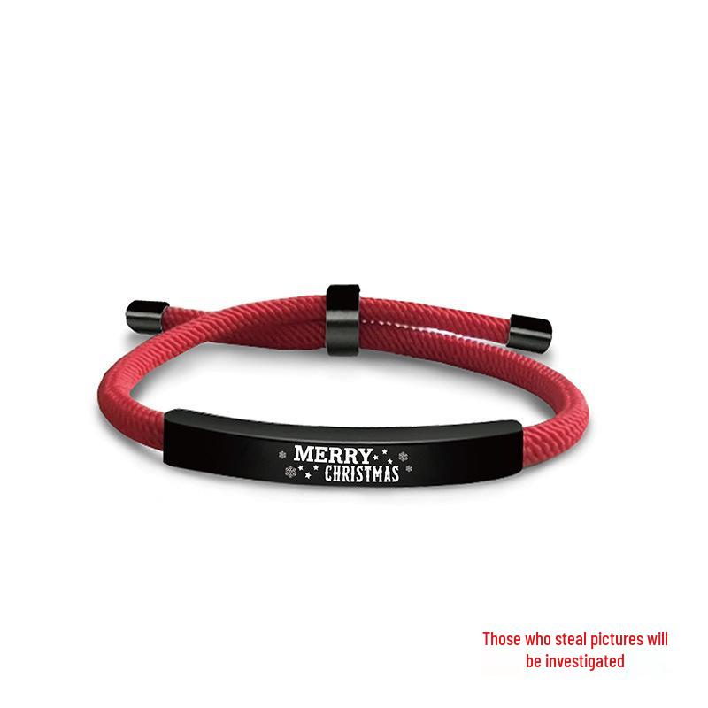 Stainless Steel Black Red Woven Rope Bracelet - Trendy European and American Fashion, Engraved, Christmas Gift
