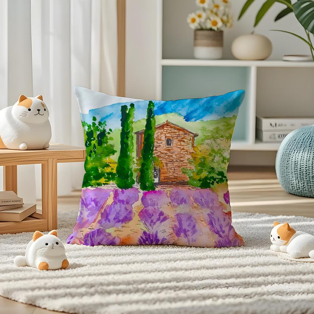 

Colorful Farm Painting Pillow Case Silky elegant Comfort Sofa Bed Invisible zipper 30X30cm
