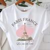 Vintage Elegant O-neck Short Sleeved T-shirt Paris Tower Printed Top High-quality Comfortable And Minimalist Women's Clothing