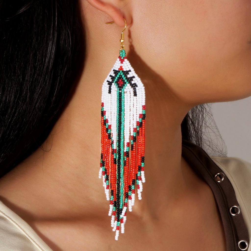 Colorful tassel ethnic style earrings, vintage Bohemian women's earrings