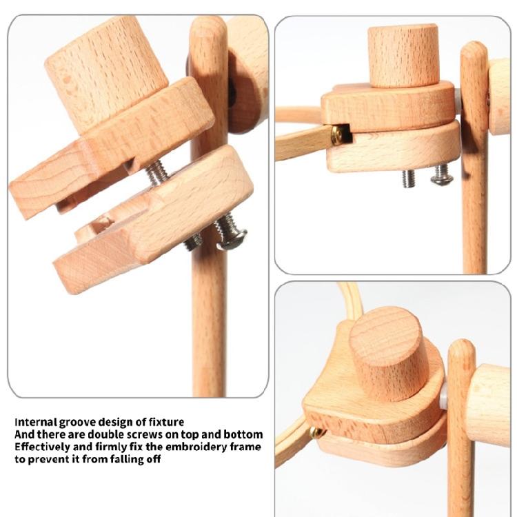 Embroidery Stand for Needlework, Desk Side Clamp Support with Rotating Head, Wood Finish, 0-1.77in Clamp Opening, Thread Frame Use