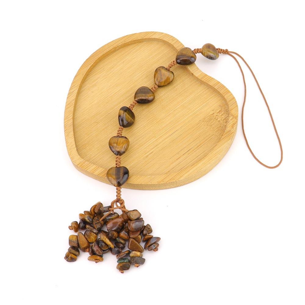 Hand-Woven Natural Stone Heart-Shaped Car Rearview Mirror Fringed Pendant Bag Pendant G81