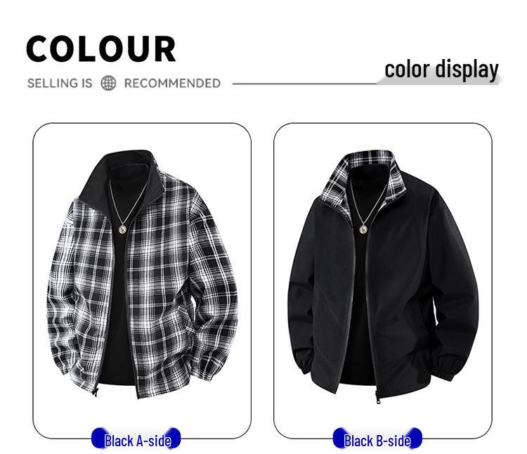 Herren Wende-Plaidjacke - Herbst/Winter Winddicht, Baseballjacke im japanischen/koreanischen Stil