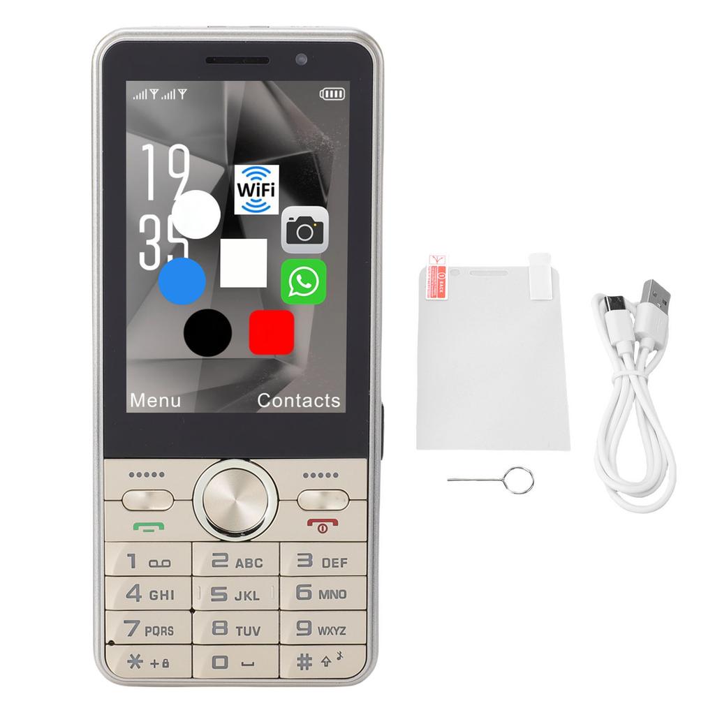 4G Unlocked Phone Dual SIM Card Support 3.5 Inch Color Touch Screen Loud Sound Large Keys Mobile Phone Gold