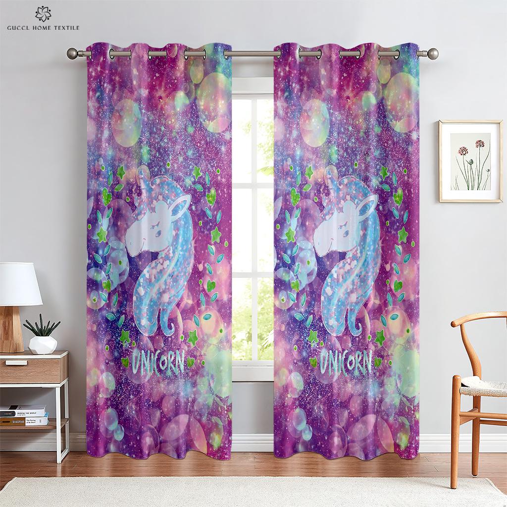 Cartoon Window Curtains, Rainbow Unicorn, Cartoon Curtains, Marble Pattern, Living Room, Balcony, Kitchen, Outdoor Decorative