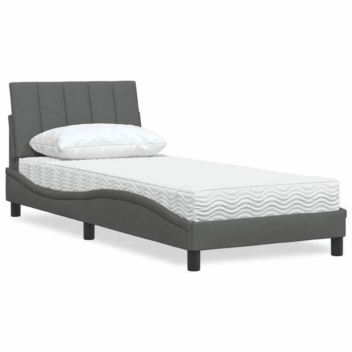 VidaXL Lit avec matelas gris foncé 90x200 cm tissu, meuble de chambre à coucher, lit simple, lit à panneaux, sommier, lit 3310504