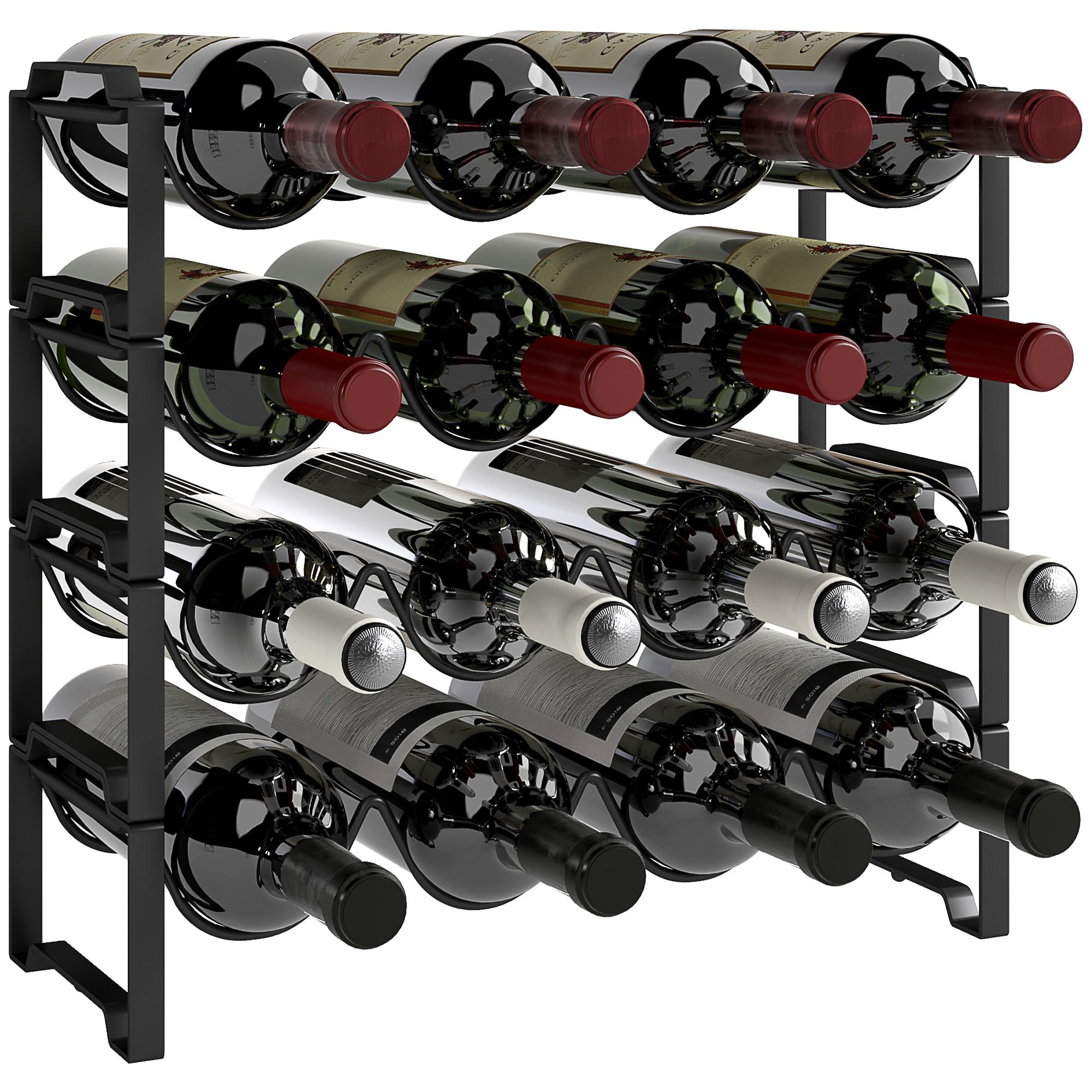 4-poziomowy stojak na wino, wolnostojący stojak na 16 butelek wina, metalowy, czarny 42.5 x 16.5 x 41 cm czarny