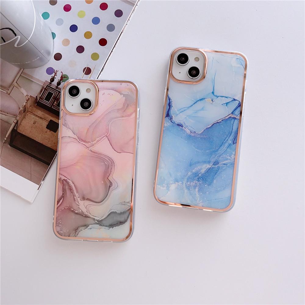 Applicable To IPhone16 Electroplated Marble Pattern Mobile Phone Case Apple 15/14promax Ink Color 13pro Cross-border