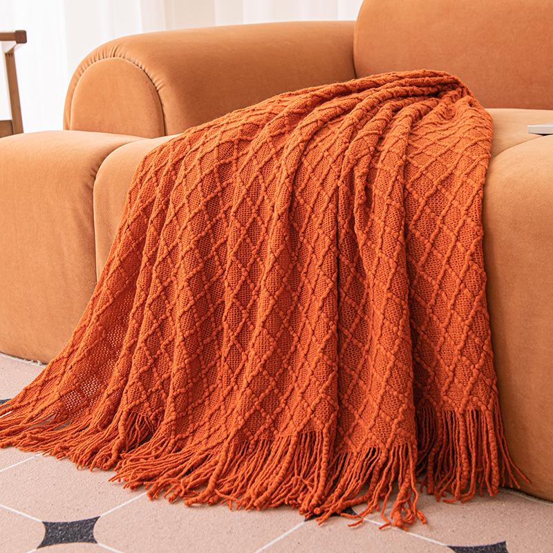 

Diamond Grid Knit Blanket: Soft, Skin-Friendly, Perfect for Bed, Sofa, or Dorm 127cm x 170cm (with fringe)