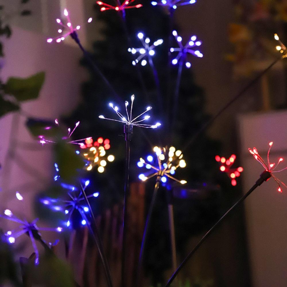 

2 Modes Switching Solar Fireworks Light Waterproof Solar Lawn Lamp Christmas Decoration 6 Head Colorful