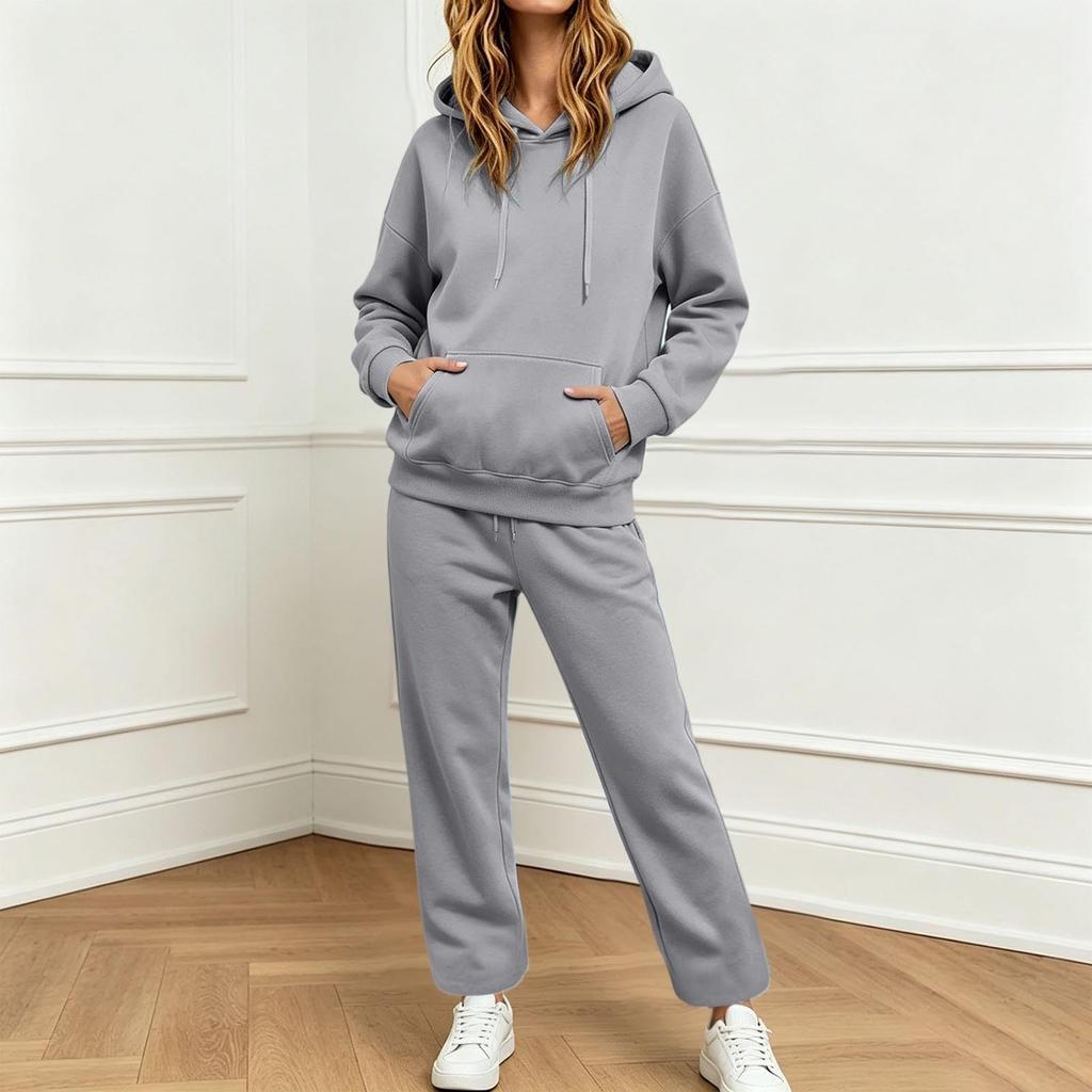 Women's Sweatsuit - Loose Fit Hoodie and Straight Leg Sweatpants Set for Casual Everyday Wear