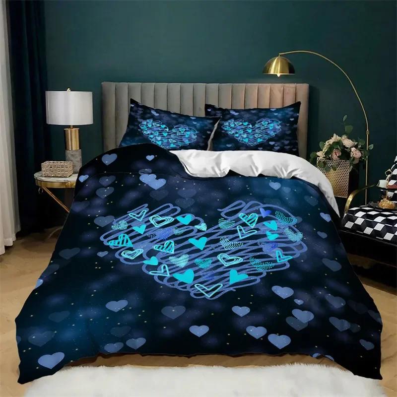 Love Heart Soft Duvet Cover Set Microfiber Bear Warm Comforter Cover Soft Romantic Beding Sets Valentine's Day For Young Girls Women Rom Decor