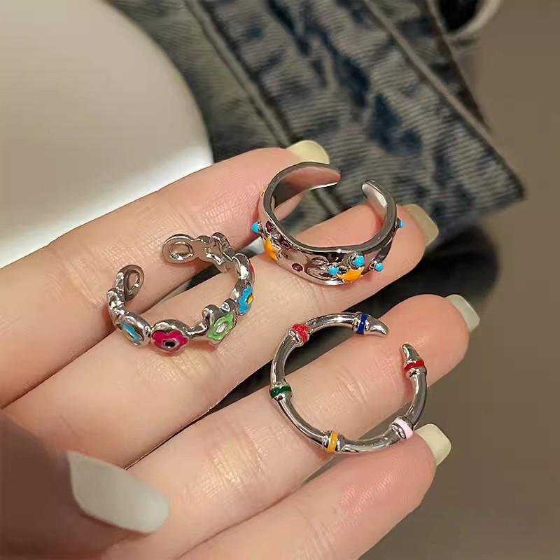 Colorful Flower Star Rings Opening Adjustable Oil Drop Finger Rings Women Jewelry Acceessries Gift