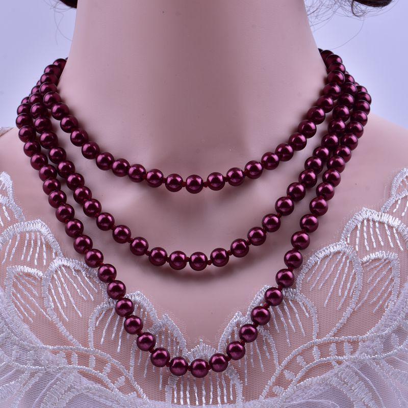 Women's European & American Fashion Imitation Pearl Multilayer Necklace - Simple Knotted Long Sweater Chain
