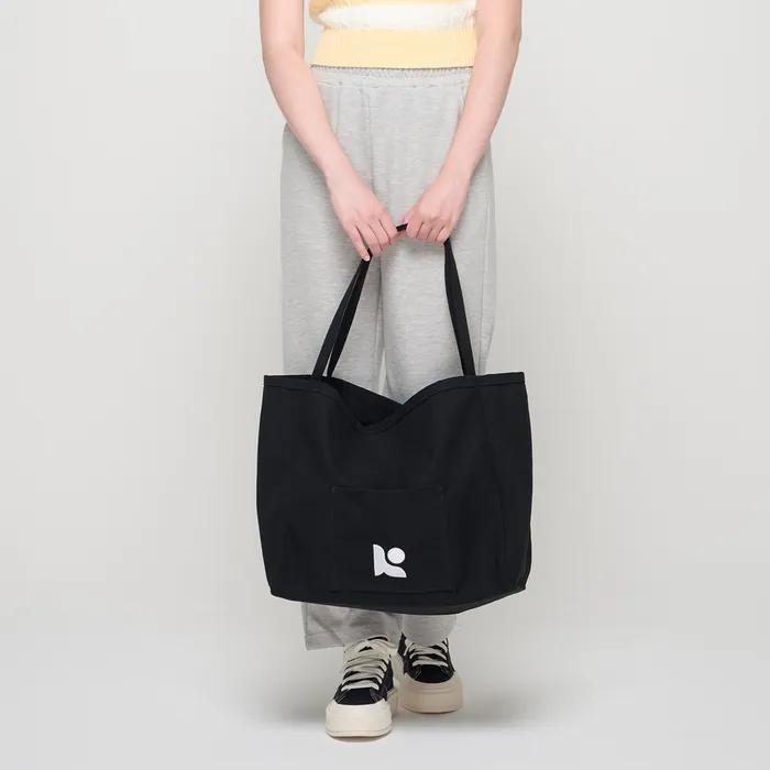 Canvas Pocket Tote Shoulder Bag (Black)