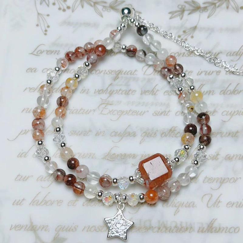 Natural crystal jewelry, plastic flower, double circle bracelet, sugar cube pull-out adjustable