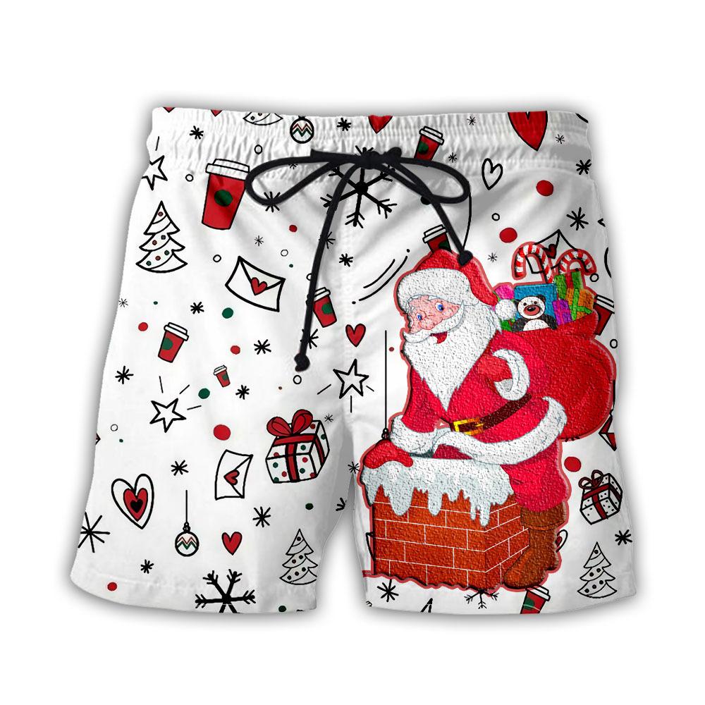 1Pcs 3D Printed Christmas Santa Beach Pants - Men s Digital Printing Fashion Shorts S