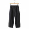 2026 Spring High Waist Plus Size Elastic Cropped Pants for Women: Slimming, Casual Banana Style