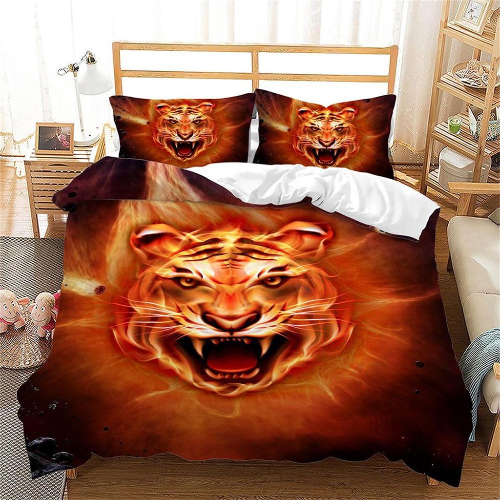 Luxury Family Bedding Set Bedroom Quilt Cover and Pillowcase Men's Bedding Tiger Print Quilt Cover Bedroom Bedding King Bed