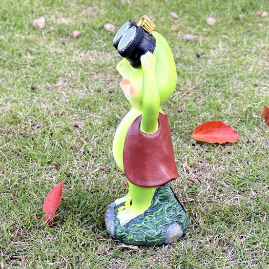 Solar Frog Statue Garden Frog Sculpture with Telescope Outdoor Frog Statue