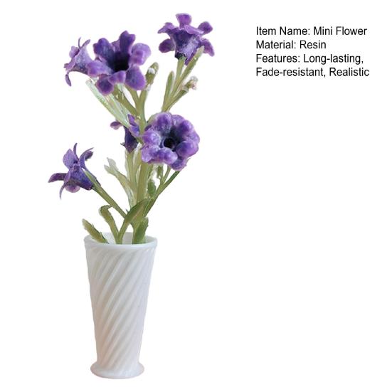 Miniature Flowers Mini Plant in Vase Model Miniature Faux Plant with Flowers for Doll Mansion Decoration Photography Display