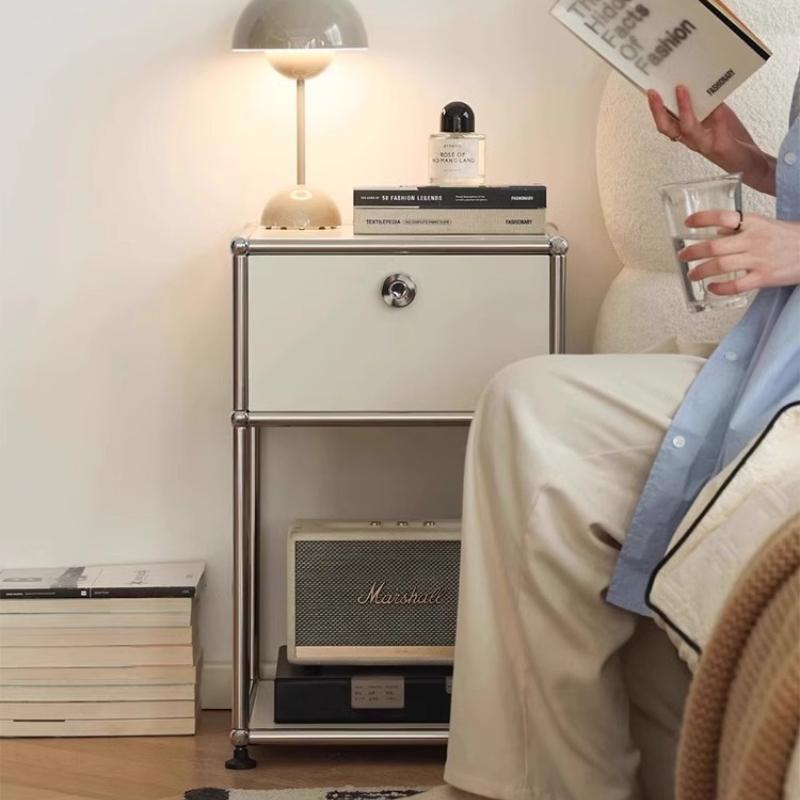 Nordic Nightstands Bedroom Bedside Table Stainless Steel Storage Cabinet with Lock Multifunctional Home Storage Furniture