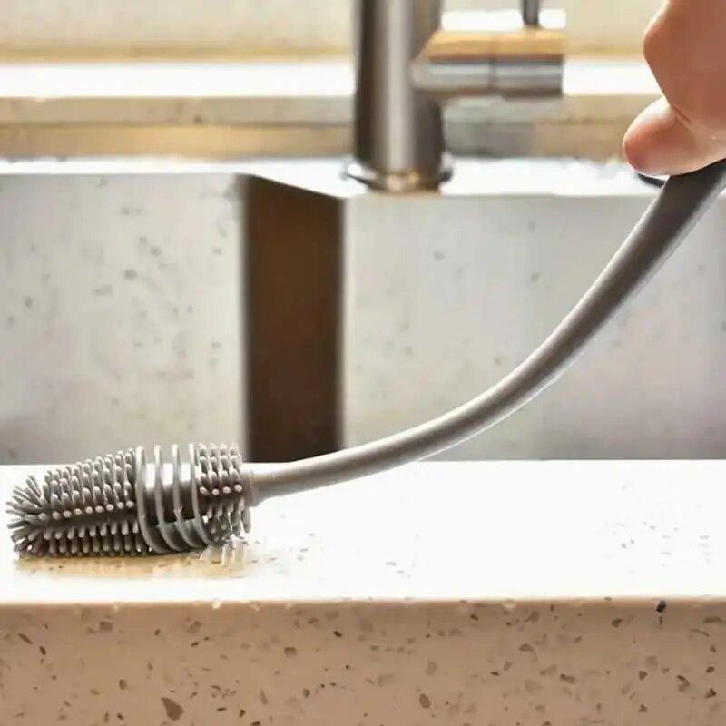 Brosse de nettoyage en silicone à long manche pour bouteilles et verres thermos