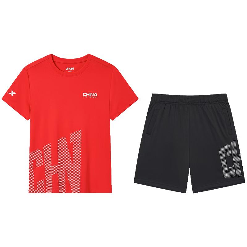 Xtep Kids National Trend Short Sleeve Round Neck Sports Two-Piece Set 150