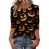 Women Casual 3/4 Sleeve Halloween Print Pullover Top Round Neck Lightweight Soft Fabric Comfortable Fit