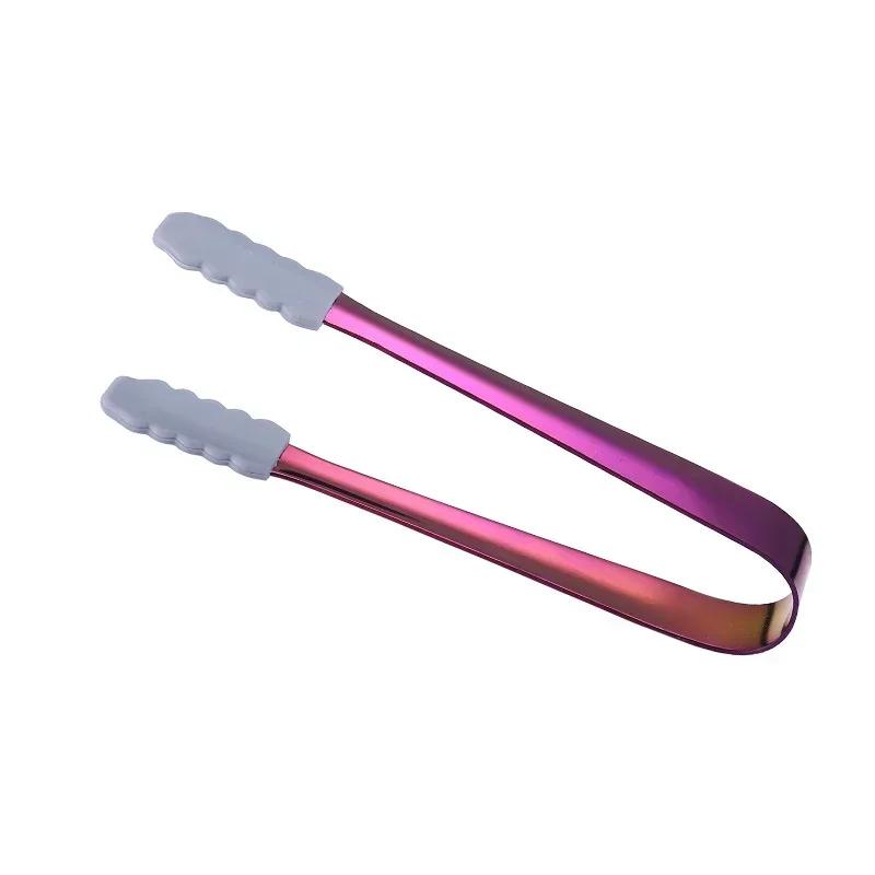 Silicone Head Non-Slip Food Ice Cube Clip Tongs Bread Barbecue Mini Sugar Dessert Clamp House Kitchen Party Coffee Bar Utensils