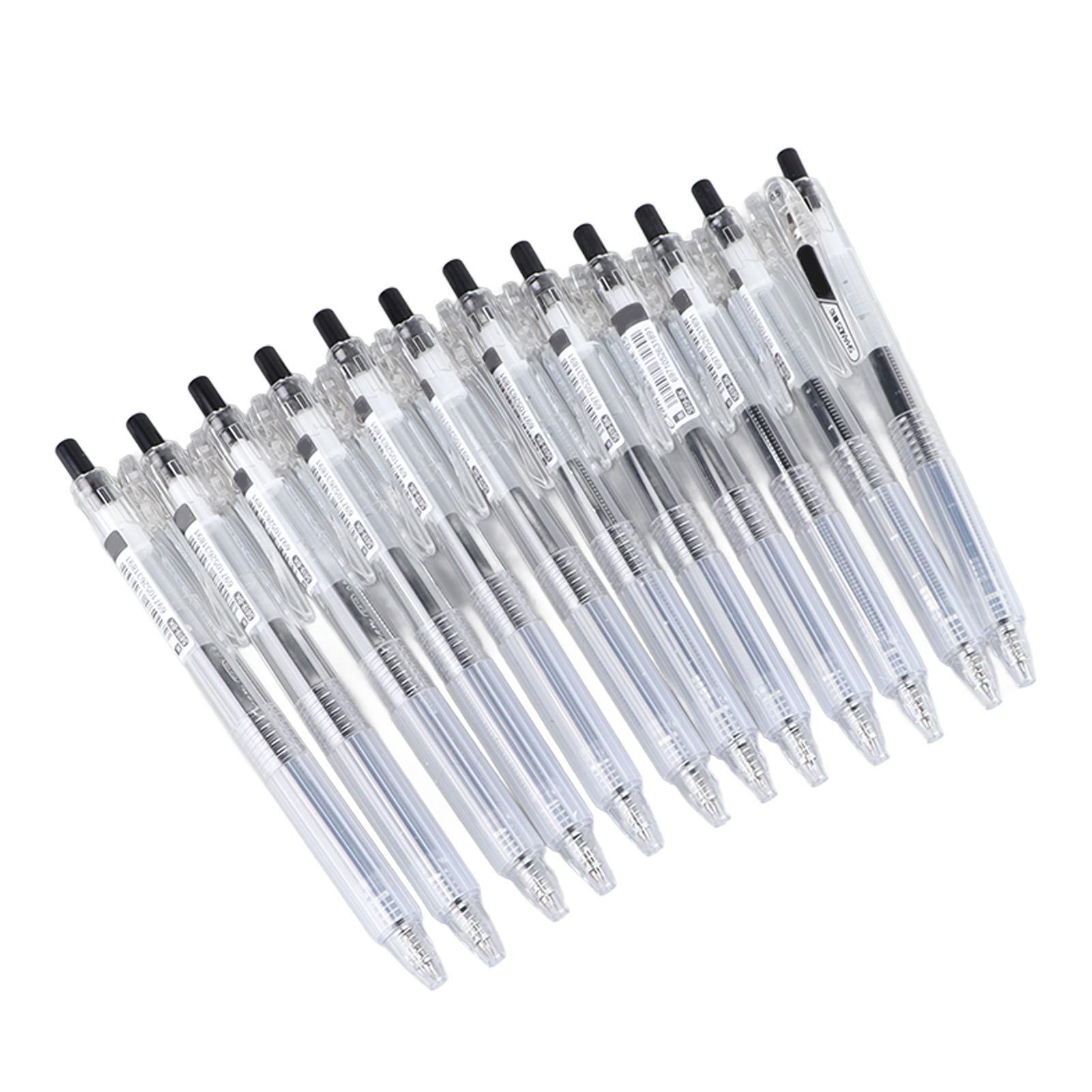 

12 шт. Черные гелевые ручки Портативные гелевые ручки с тонким стержнем и выдвижным механизмом с прозрачным зажимом для студентов