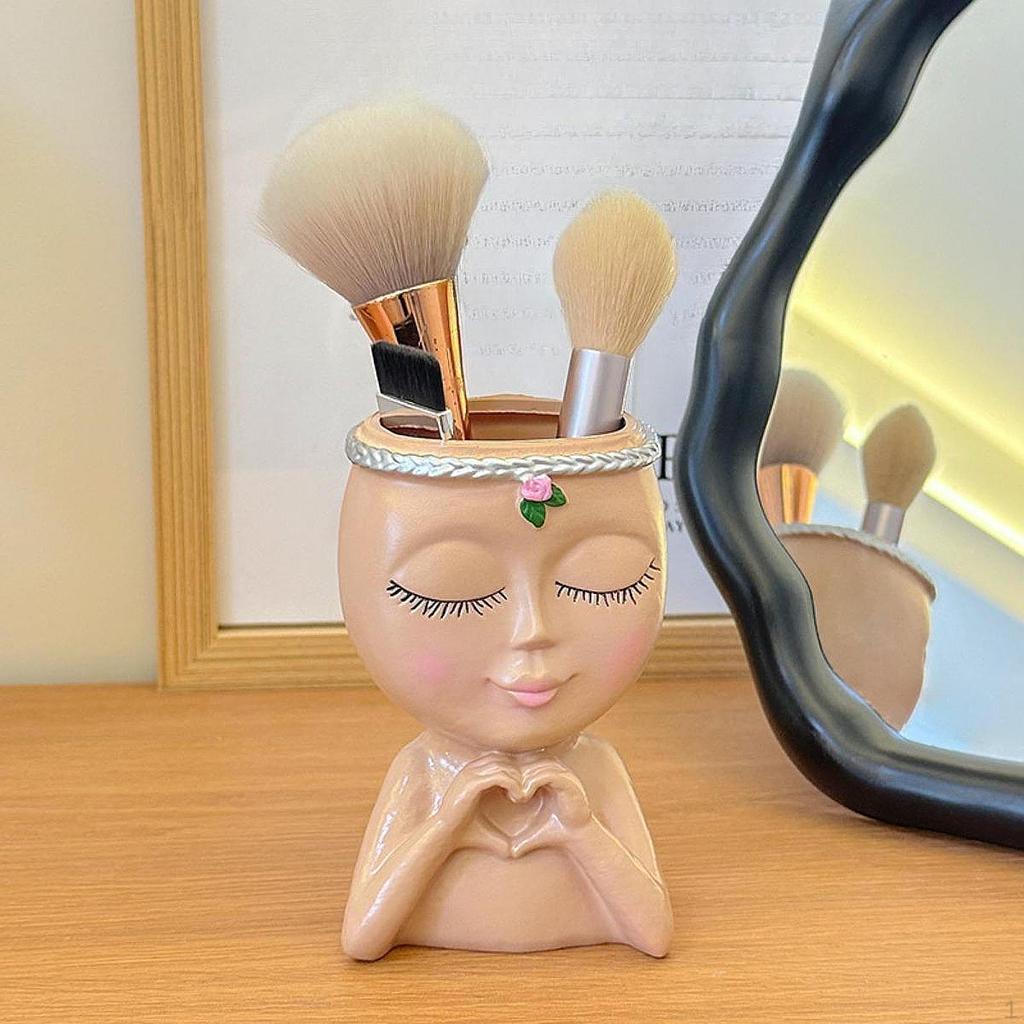 Girl Pen Holder Decorative Item Gift Functional Desk Storage Makeup Brush Container for Bedroom