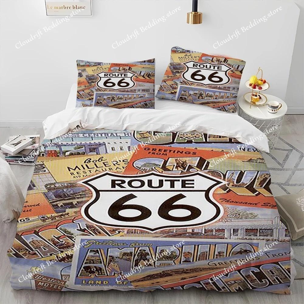 3D Tisk Historická Route 66,Matka silnic,Ložní souprava s přikrývkou,Povlak na peřinu Ložní souprava Prošívaná deka Povlak na polštář,Ložní souprava velikosti king queen