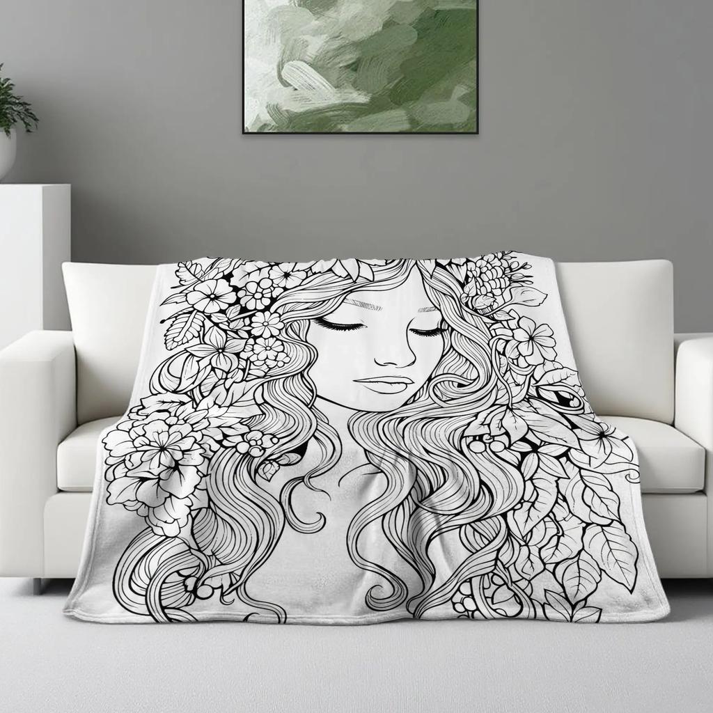 Blumenmädchen Erwachsenen Mal-Flanell-Decke, Extrem Weich für Sofabezug, Büro-Nickerchen, Outdoor-Reise-Camping, Weihnachtsgeschenk